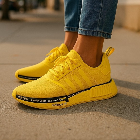 Adidas NMD R1 \"3Stripe Life\" Yellow Multi-Language World Sneakers Womens Size 9 Adidas NMD R1 \"3Stripe Life\" Yellow Multi-Language World Sneakers Womens Size 9